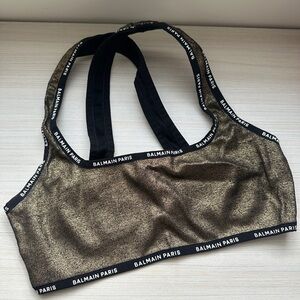 Balmain Gold and Black Logo Sports Bra